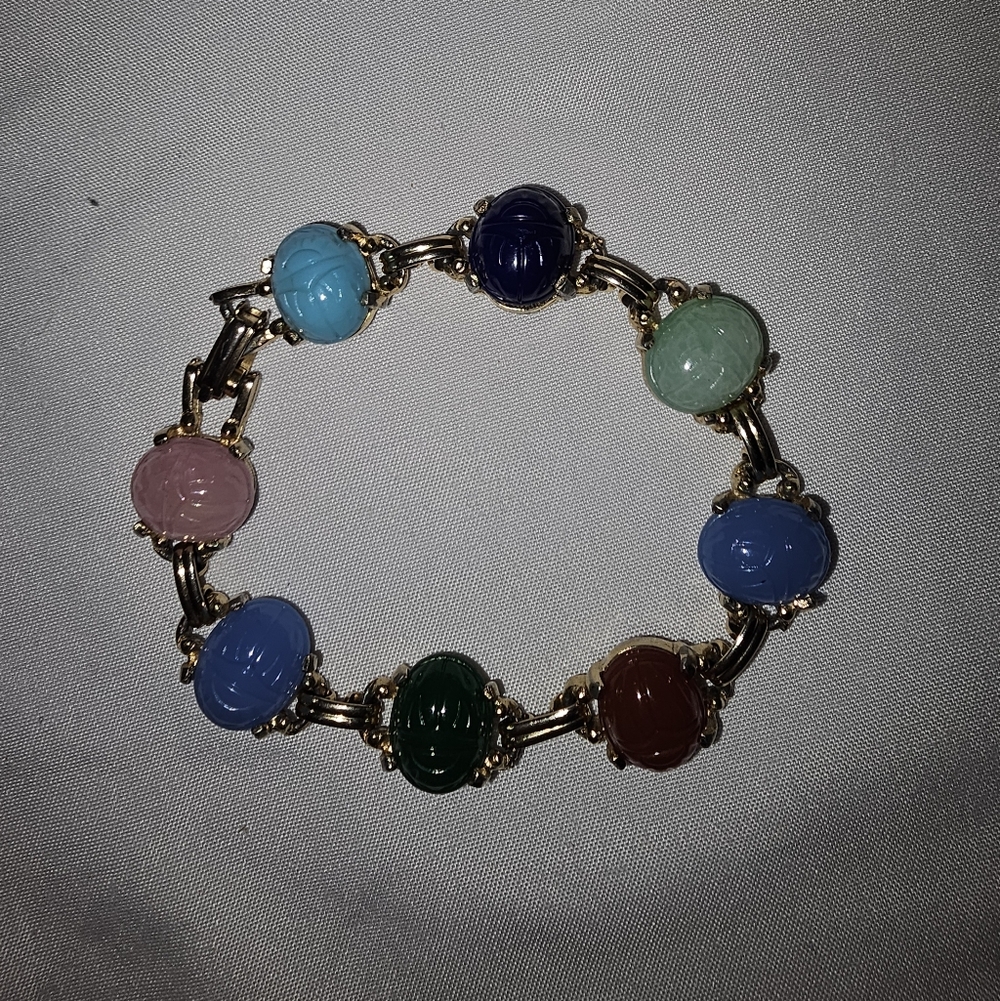 Vintage Scarab Multicolor Gemstone Bracelet